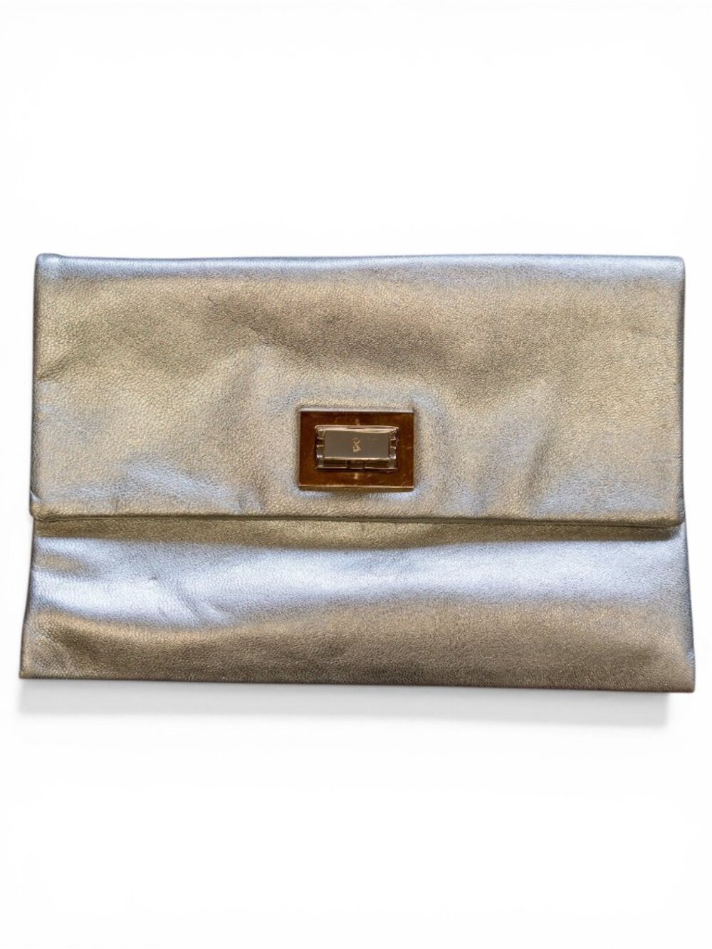 Anya Hindmarch Metallic Silver Clutch | Gold Hardware
